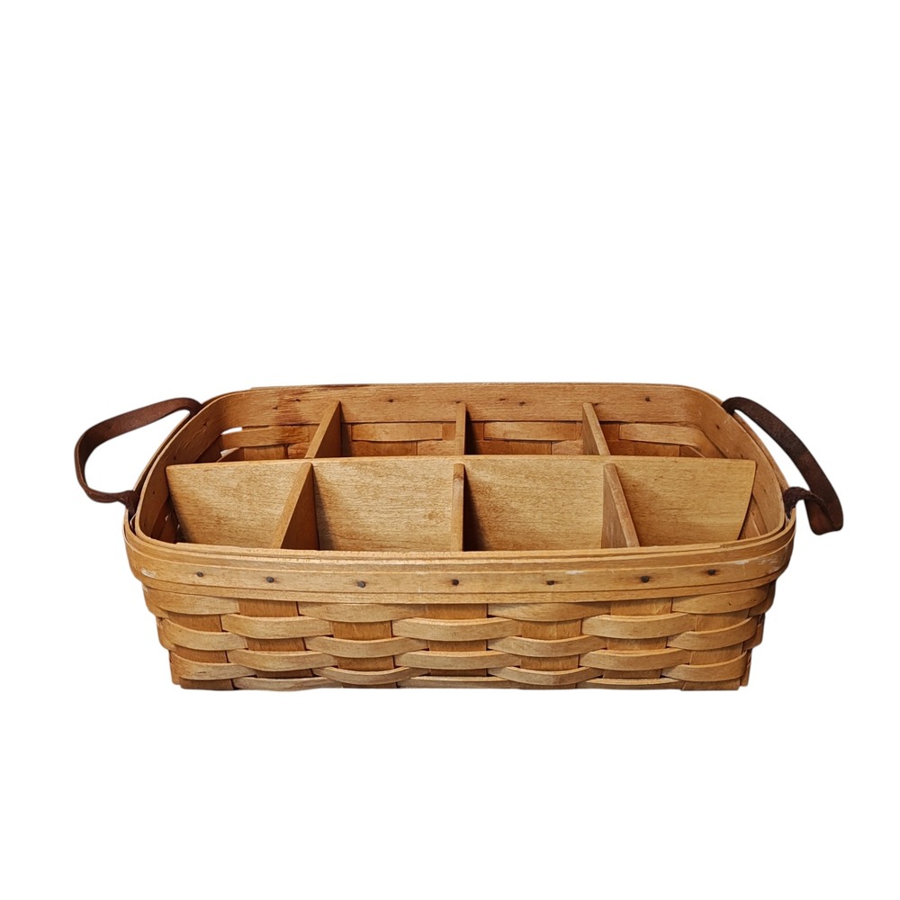 Longaberger 1995 Storage Solutions‎ Woven Wood Basket 8 Leather Handles Signed